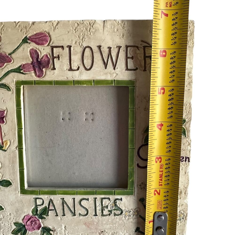 Vtg Photo Frame Square 3x3 Picture Floral Garden Pansies Dill Flowers Home Decor - Picture 6 of 7